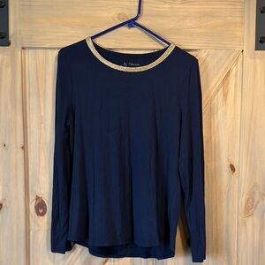Chico's Navy Long Sleeve Top with Gold Trim